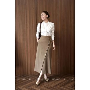 CV739 Jupe midi évasée taille haute pour femme, avec fente, adaptée au travail, marque privée, fournisseur - Product Image 1