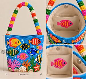 <b>Women</b> Beaded Tote <b>Bag</b> Colorful Cartoon Fish Ocean Theme Handmade <b>Beach</b> Shoulder <b>Bag</b> - Product Image 4