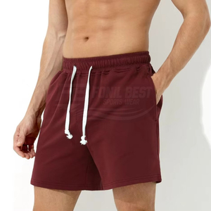 Wholesale 100% Cotton Men's Casual Sports Shorts Solid Black <b>Elastic</b> Waist Logo Heat-Transfer Printed Breathable Mid Rise Woven - Product Image 5