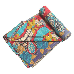 Indian Kantha <b>Quilt</b> Wholesale Sari Patchwork Ethnic Kantha Blanket Indian Reversible Hand Stitched Heavy Throw Old Sari Blanket - Product Image 1