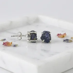 Soulful Light Tanzanite 925 Sterling Silver Ear Studs Handmade Jewelry Natural Raw Gemstone Earring Everyday Wear - Product Image 4
