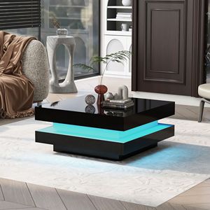 Tavolino da Caffè Quadrato a 2 Livelli TREND, Design Minimalista Lucido con Luci LED, 31.5 X 31.5 X 14, per Soggiorno - Product Image 2