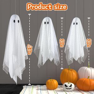 Decoraciones de Halloween, 3 Piezas de Fantasmas Colgantes con Luz, Adornos de Halloween para Interiores/Exteriores, Decoración para Árboles de Jardín - Product Image 5