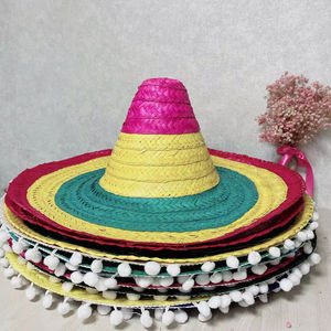 หมวกทรงโซมเบรโรปักลายด้วยมือ ทำจากฟางธรรมชาติ ลายทาง สำหรับงานปาร์ตี้ งานแต่งงาน ใช้ในชีวิตประจำวัน ฤดูร้อน กีฬา และชายหาด - Product Image 1
