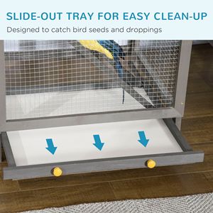 Jaula para Pájaros de Madera Gris de 65 Pulgadas con Bandeja Extraíble y 2 Puertas, Casa de Aves para Exteriores para Loros y Periquitos - Product Image 3