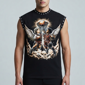 Camiseta sin mangas con estampado gráfico personalizado y pedrería, 100% algodón jersey, estilo vintage moderno, para un uso cómodo unisex. - Product Image 5