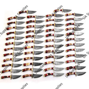 Cuchillo de caza industrial de alta calidad con hoja de acero de Damasco OEM al por mayor, con mango de cuerno de ciervo y punta de gota, para camping, bajo MOQ - Product Image 3