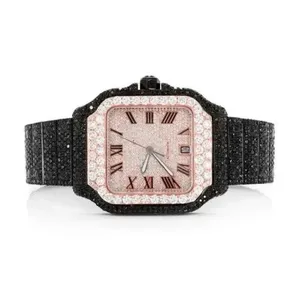 Luxury Fashion Iced Out <b>Men's</b> White Gold VVS Moissanite Round Cut Black Diamond Hip Hop <b>Smart</b> Roman Dial <b>Watch</b> - Product Image 1