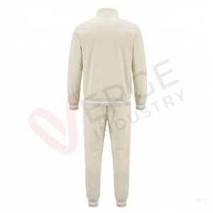 Ensemble de survêtement beige pour homme, manches longues, col montant, fermeture éclair sur le devant, couleur unie, respirant, coupe décontractée, vêtements d'automne - Product Image 2