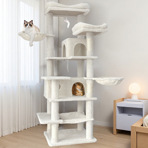 Grand grattoir à chat en sisal blanc, arbre à chat multi-niveaux, mobilier moderne pour animaux de compagnie d'intérieur avec niche amovible - Product Image 1