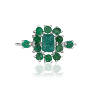 Best Selling 925 Sterling <b>Silver</b> Octagon & Round Shape <b>Emerald</b> Cluster Fine <b>Ring</b> May Birthstone Jewelry For Her Wholesale Price - Product Image 1