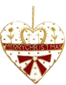 Ornement de Noël artisanal de haute qualité en forme de cœur, Zardozi, décoration de sapin en velours perlé de luxe, cadeaux de festival, vente en gros - Product Image 3