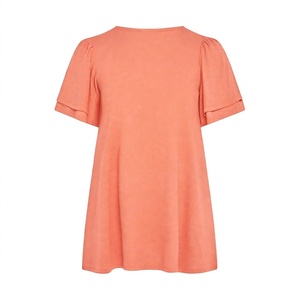 Affordable Low Price Women's Short Sleeve Layered Ruffle Sleeve Crew Neck Casual Plain Loose Fit <b>Swing</b> T Shirt <b>Top</b> - Product Image 2
