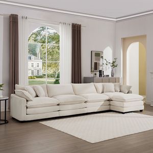 Divano Componibile Moderno a L per 4 Persone, Comodo Tessuto in Velluto a Coste con 1 Pouf per Soggiorno - Product Image 2