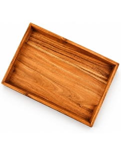 Polished <b>Wooden</b> Serving <b>Tray</b> <b>with</b> Built-in <b>Handles</b>, Rectangular Wood <b>Tray</b> - Product Image 4