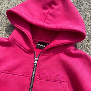 Double Layer Boxy Fit <b>Zip</b> <b>Up</b> Hoodie Cotton Sweatshirt Custom Embroider Streetwear Zipper <b>Cropped</b> Hooded Sweatshirt for Unisex - Product Image 3