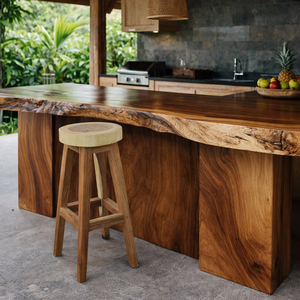 Solid Suar Wood <b>Log</b> <b>Slice</b> Bar Stool Natural Finish Handmade Wooden Bar Chair for Kitchen Island Home Bar Cafe Use Restaurant Set - Product Image 3