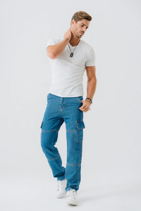 Hot Selling 100% Cotton Denim Men's Cargo Pants Vintage Style New Streetwear Winter <b>Jeans</b> with Washed Technics wholesale price - Product Image 3
