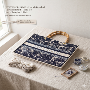 Sac fourre-tout en toile personnalisé avec perles faites à la main et poignée en bambou, sac de shopping en toile perlée avec nom personnalisé pour femmes - Product Image 3