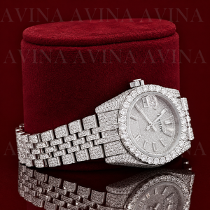 Montre Homme de Luxe Personnalisée à Quartz avec Moissanite, Cadran en Verre Acier Inoxydable 41MM, Affichage Analogique de la Date, Bracelet 20mm, Montre Habillée - Product Image 4