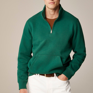 Standing Collar Half <b>Zip</b> Heavyweight Cotton Drop Shoulder Regular Fit Eco-Friendly ODM French Terry Pillow Collar Long Sleeve - Product Image 4