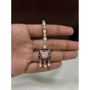 <b>Indian</b> Ethnic Kavya Moissanite Gold Plated Zircon Necklace <b>Set</b> - Product Image 4