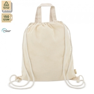 225 GSM Recycled Cotton <b>Drawstring</b> <b>Backpack</b> Gym Sports 38x41.5 cm Flat Custom Logo Wholesale OEM Private Label Model ANKJ040-R - Product Image 2