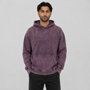 Sudadera con Capucha para Hombre de Alta Calidad, 100% Algodón, Lavado Ácido, Personalizada, Transpirable, con Forro Polar, Suministro OEM, Invierno, Color Sólido, Casual, con Bolsillo y Logotipo Impreso - Product Image 1