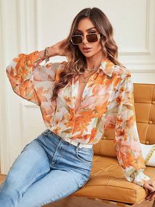 เสื้อเชิ้ตติดกระดุมลายดอกไม้สำหรับผู้หญิง |   เสื้อเชิ้ตแขนยาวน้ำหนักเบาแบบมีปก |   เสื้อเชิ้ตสไตล์ลำลองสำหรับฤดูร้อนและฤดูใบไม้ผลิ - Product Image 5