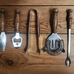 Juego de herramientas de barra con mango de madera estilo vintage, de acero inoxidable, perfecto para el hogar, cafetería, bar, restaurante y fiestas, uso en mostrador. - Product Image 1