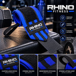 สายรัดข้อมือผ้าฝ้าย RHINO FITNESS สำหรับมือซ้าย สีน้ำเงิน-ดำ แบบตีนตุ๊กแก สำหรับยกน้ำหนัก - Product Image 5