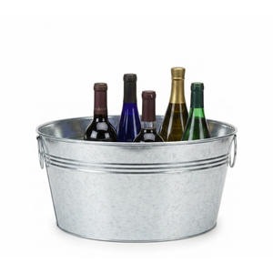 Seau à glace galvanisé en métal avec poignées, bac à boissons, panier refroidisseur de vin et de bière style ferme pour événements, fêtes et fournitures de traiteur - Product Image 5