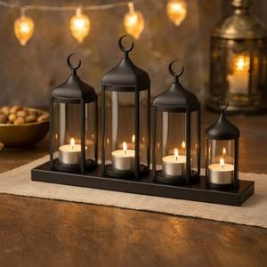 Ensemble de lanternes porte-bougies haut de gamme alliant design islamique et luxe moderne, un choix parfait pour la décoration du Ramadan et de l'Aïd. - Product Image 4