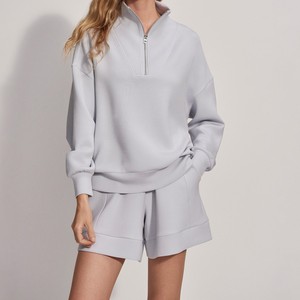Custom <b>Women</b> Winter <b>Quarter</b> <b>Zip</b> Front <b>Sweatshirt</b> Soft Fleece Pullover Long Sleeve Casual Activewear Wholesale OEM Manufacturer - Product Image 2