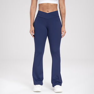 Pantalon de yoga évasé pour femme, taille élastique, coupe ajustée, style nude, décontracté, avec poche, vente en gros - Product Image 2