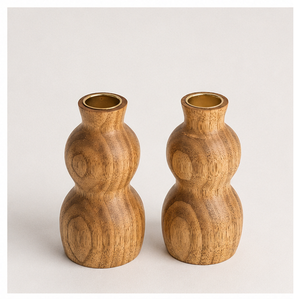 Wholesale Handcrafted Gourd Shape Wooden <b>Candle</b> Holder Set Sustainable Nordic Style Mango Wood <b>Taper</b> Candlestick For Home Decor - Product Image 5