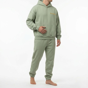 High Quality Cotton Fleece Tracksuit OEM ODM Custom Logo Hoodie <b>Jogger</b> <b>Set</b> - Product Image 2