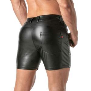 Shorts en cuir élastiques respirants pour hommes, coupe ajustée, style clubwear sexy, noir et blanc brillant, pour soirée - Product Image 4