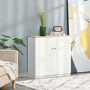Mobiletto bianco autoportante con ante a persiana per cucina, soggiorno, corridoio, soluzione di archiviazione stabile per home bar - Product Image 2