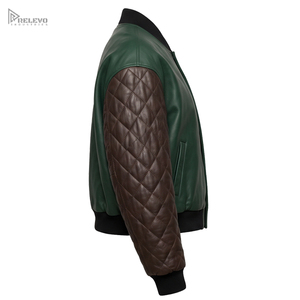 Chaqueta Bomber Varsity de Cuero Personalizada, Unisex, Verde Bosque y Marrón, Mangas Acolchadas, Dos Tonos, Bordado Invernal Personalizado - Product Image 3
