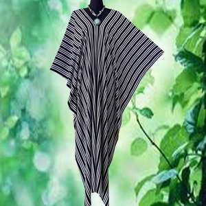 Boho <b>Vintage</b> Striped Rayon Caftan Dress One Size V Neck Flowy Women Gown - Product Image 4
