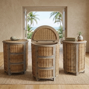 New Modern Minimalist Batam Wooden Storage Cabinet Natural Rattan Wicker 3 Drawers Chest <b>Side</b> <b>Table</b> Storage Unit Living Room Bed - Product Image 3