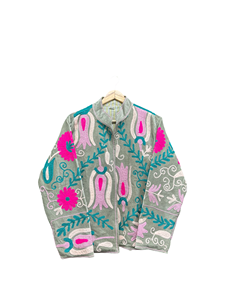 Handmade Suzani Embroidered <b>Velvet</b> Bomber <b>Jacket</b> <b>Women</b> Floral Boho Ethnic Eco-Friendly Thick Maaunique Autumn Winter 100% Cotton - Product Image 1