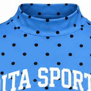 <b>Sky</b> <b>Blue</b> Polka Dot Women Mock Neck Short Sleeve T Shirt Slim Fit Stretch Casual Printed <b>Top</b> Fashion Summer Apparel Wholesale - Product Image 3