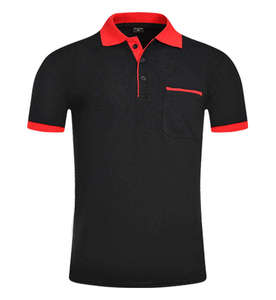 Men's Black Solid <b>Vintage</b> Short Sleeve for <b>Shirt</b> with Red Trim Pocket Casual Knitted Cotton Quick Dry - Product Image 1