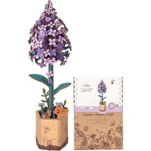 Puzzles en bois 3D pour adultes, kit de construction de modèles de fleurs, ensemble de bricolage botanique Lilac, puzzles amusants pour tous ! - Product Image 1
