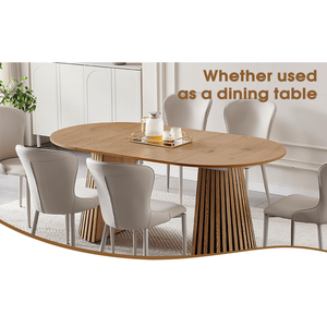 Mesa de Comedor de Madera con Diseño Ovalado Moderno, Multifuncional, Ahorra Espacio, Extensible, con Patas de Listones - Product Image 6