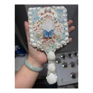 Handmade Natural Seashell & Glass Oval Mini Compact Personalized Custom Shell Mermaid Coastal Vanity Pocket Makeup <b>Mirror</b> - Product Image 3