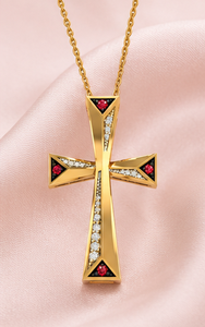 925 Sterling Silver Gold Plated 28mm <b>Cross</b> Pendant Necklace <b>Red</b> White Zircon | Trendy Christian Religious Jewelry for Women - Product Image 5