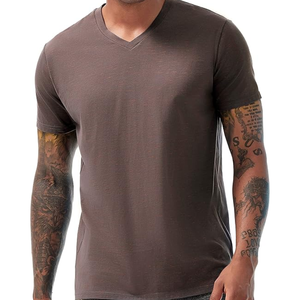 T-shirts à col en V pour hommes, décontractés, élégants, ajustés, extensibles, en coton doux, à manches courtes - Product Image 1